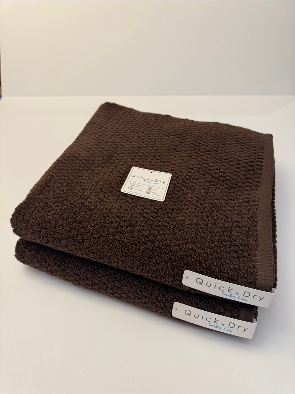 2pc TRULY LOU 100% Cotton Quick Dry Bath Towel Set - HOT FUDGE (Brown)